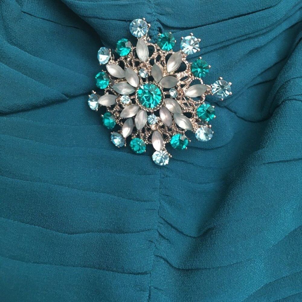 Vintage Y2K Bebe Teal Silk Pleated Cami Top Jeweled Brooch NWT Small - Picture 3 of 8
